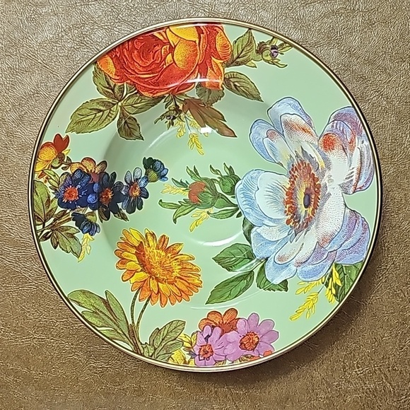 NEW MACKENZIE-CHILDS GREEN Flower Market Enamel Breakfast Bowl Cereal Bowl